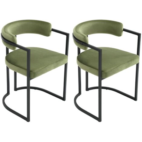 Set di 2 Sedie da Pranzo in Velluto Sedie da Cucina Moderne con Struttura in Metallo Sedie da Salotto per Soggiorno, Verde