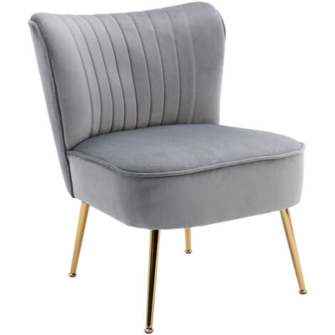 Poltrona Imbottita Moderna Sedia da Salotto in Velluto Poltroncina con Gambe in Metallo Dorato per Soggiorno, Grigio