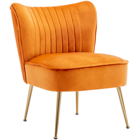 Poltrona Imbottita Moderna Sedia da Salotto in Velluto Poltroncina con Gambe in Metallo Dorato per Soggiorno, Arancione
