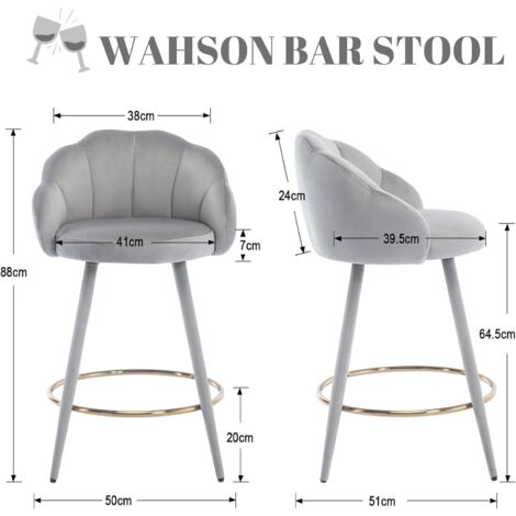 Set di 2 Sgabelli da Bar in Velluto Sgabelli Cucina Moderni Sedia da Bar Sgabelli Alti per Cucina Bancone, Grigio