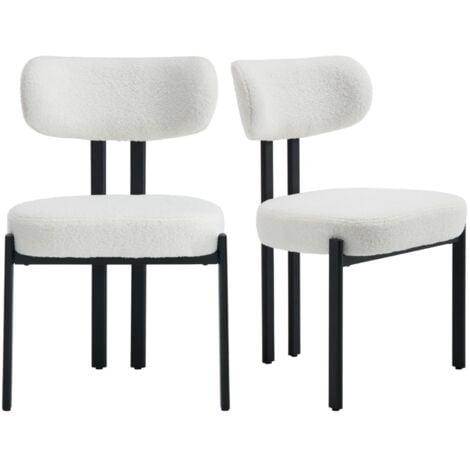 Set di 2 Sedie da Pranzo in Pelliccia Sedie da Cucina Moderne Gambe in Metallo Sedie da Salotto per Sala da Pranzo, Bianco