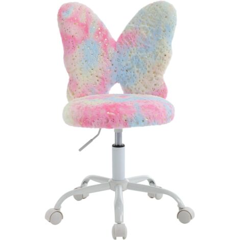 Wahson Sedia da Scrivania per Bambini in Pelliccia Sedia per Bambini Girevole Regolabile a Farfalla Sedia da Studio per Cameretta, Rosa
