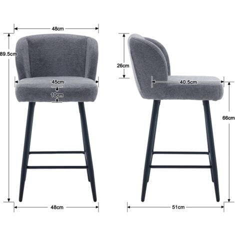 Sgabelli bar, Set di 2 Sgabelli da Bar Moderni Sgabelli Cucina in Tseeuto Sintetica Sgabelli Alti con Gambe in Metallo per Cucina Bancone,Wahson, Grigio
