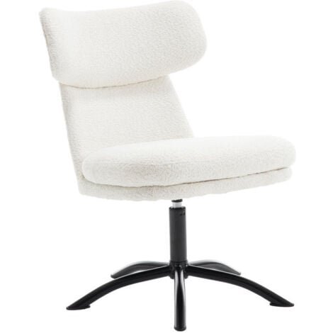 Sedia Da Ufficio In Pelliccia Sintetica - Poltrona Girevole Regolabile Con Base Oro, Bianco, Per Studio E Casa - Foto 7