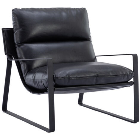Poltrona Salotto Moderno in Ecopelle Sedia da Salotto Struttura in Metallo Poltroncina Stile Industriale per Soggiorno, Nero