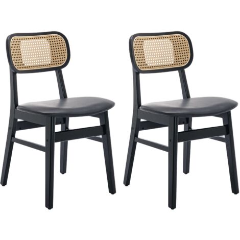 Set di 2 Sedie, Sedie da Pranzo in Rattan Sedie da Cucina Gambe in Legno Sedie in PU per Sala da Pranzo, Nero, WAHSON