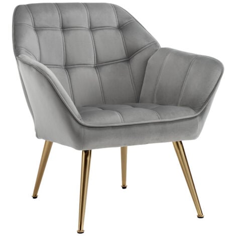 Poltrona Imbottita in Velluto Poltroncina Moderna Gambe in Legno