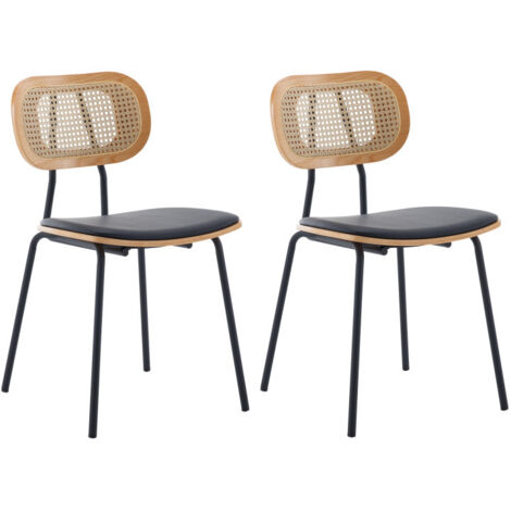 Wahson Set di 2 Sedie da Pranzo in Rattan Sedie da Cucina Retrò Sedia da Salotto Imbottite con Gambe in Metallo per Soggiorno, Nero