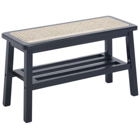 Panca Ingresso In Legno E Rattan - Chairus Panca Da Pranzo O Ottomana Per Cucina, Soggiorno, Ingresso - Foto 6