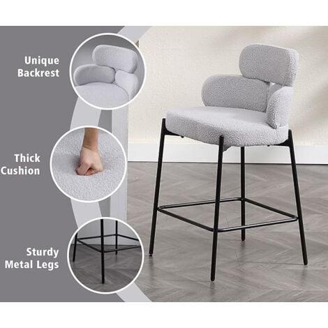 Set di Sgabelli da Bar Sgabelli Cucina Moderni in Pelliccia Sgabelli Alti  con Schienale con Gambe in Metallo, Grigio