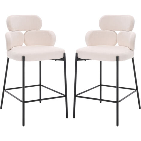 Set di 2 Sgabelli da Bar Sgabelli Cucina Moderni in Tessuto Sgabelli Alti con Schienale con Gambe in Metallo, Beige (1/5)