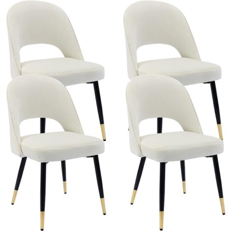 Set di 4 Sedie da Pranzo in velluto Sedie da Cucina Moderne con Gambe in Metallo per Soggiorno, Bianco