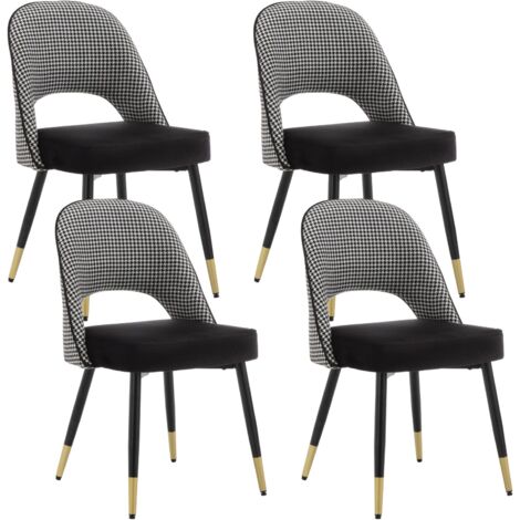 Set di 4 Sedie da Pranzo in velluto Sedie da Cucina Moderne con Gambe in Metallo per Soggiorno, Nero