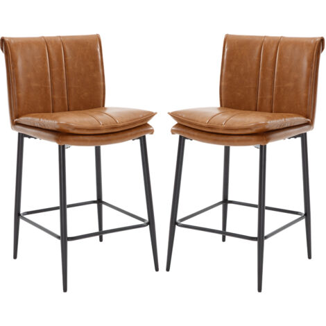 Set di 2 Sgabelli da Bar Sgabello Cucina con Schienale in Ecopelle Sgabelli Alti con Gambe in Metallo Sedia da Bar Moderna, Marrone