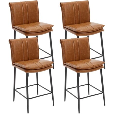 Set di 4 Sgabelli da Bar Sgabello Cucina con Schienale in Ecopelle Sgabelli Alti con Gambe in Metallo Sedia da Bar Moderna, Marrone