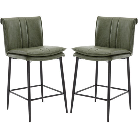 Wahson Set di 2 Sgabelli da Bar Sgabello Cucina con Schienale in Ecopelle Sgabelli Alti con Gambe in Metallo Sedia da Bar Moderna per Cucina Bancone, Verde