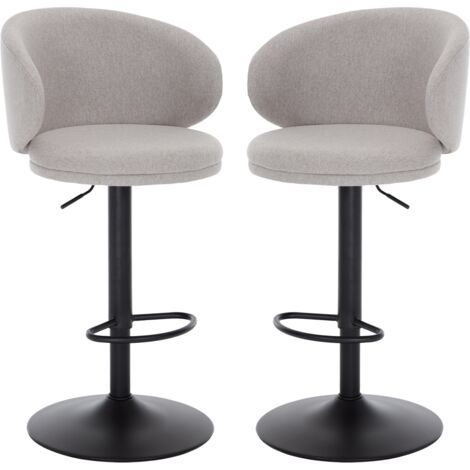 Set di 2 Sgabelli da Bar in Tessuto di Lino Sgabelli Cucina Sgabelli Alti con Schienale, Regolabile e Girevole per Cucina Penisola, Grigio, Wahson