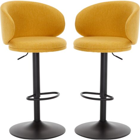 Set 2 Sgabelli Da Bar Regolabili E Girevoli - Tessuto Lino Beige, Base Metallica