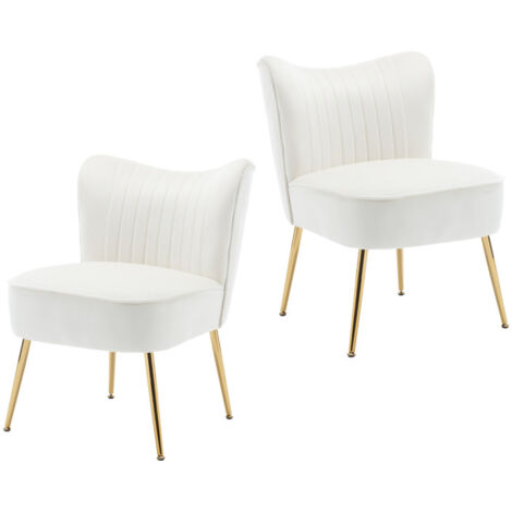 Set di 2 Wahson Poltrona Imbottita Moderna Sedia da Salotto in Velluto Poltroncina con Gambe in Metallo Dorato, Beige