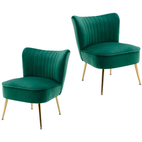 Set di 2 Poltrona Imbottita Moderna Sedia da Salotto in Velluto Poltroncina con Gambe in Metallo Dorato per Soggiorno, Verde