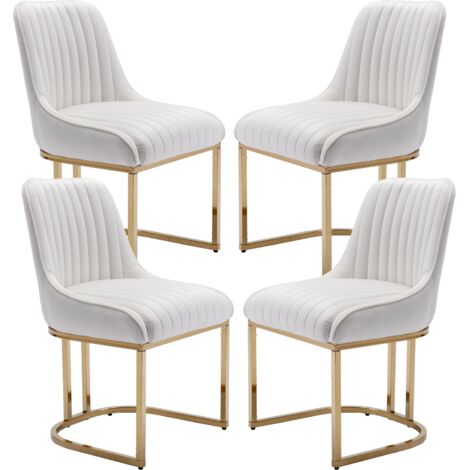 Set di 4 Sedie da Pranzo in Velluto Sedie da Cucina Moderne in Metallo Sedie da Salotto Sala da Pranzo, Bianco