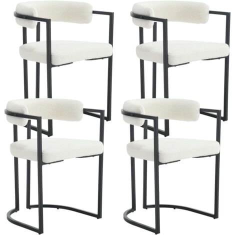 Set di 4 Sedie da Pranzo in Pelliccia Sedie da Cucina Moderne con Struttura in Metallo Sedie da Salotto per Soggiorno, Bianco