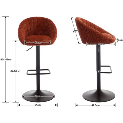 Set di Sgabelli da Bar Sgabelli alti Cucina in Tessuto Sgabello Bar con  Schienale Sedie da Bar Regolabile e Girevole per Cucina Penisola, Caramello