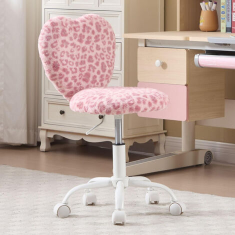 Wahson Sedia da Scrivania per Bambina in Pelliccia Sintetica Sedie Girevole ad Altezza Regolabile Sedia Studio per Studio/Cameretta, Rosa Leopardato