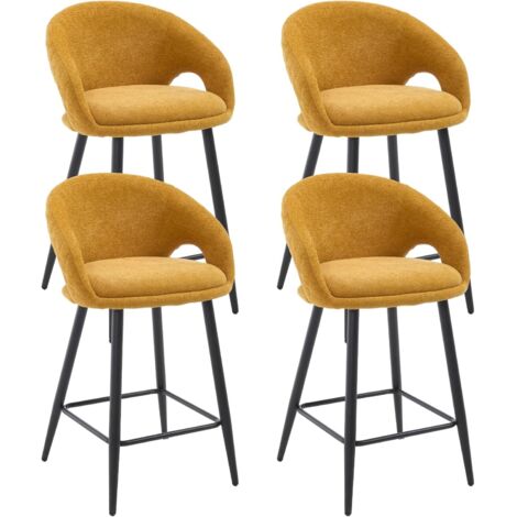 Wahson Set di 4 Sgabelli da Bar in Tessuto, Sgabelli Alti Imbottiti Sedie da Bar con Gambe in Metallo per Cucina Penisola, Giallo