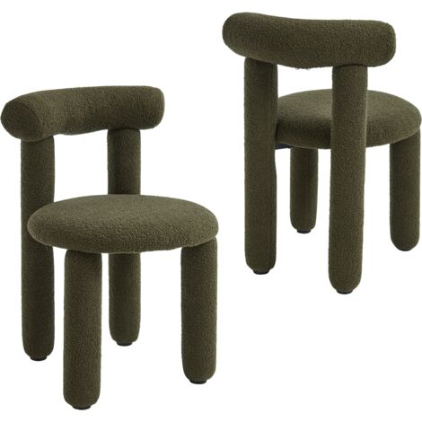 Wahson Set di 2 Sedie, Sedie da Pranzo in Pelliccia Sintetica Sedia Cucina Senza Braccioli per Cucina/Soggiorno, Verde