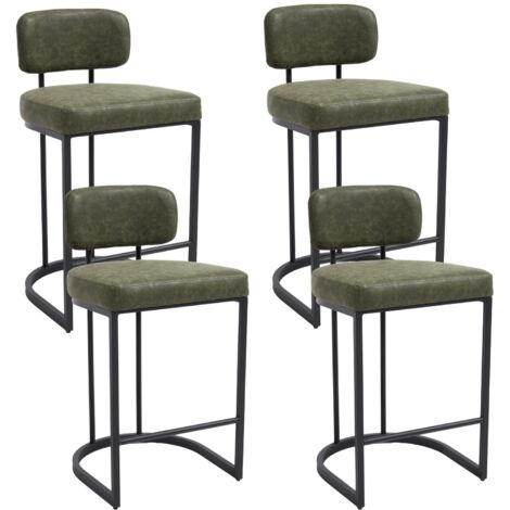 Wahson Sgabelli bar Set di 4, Cucina Sgabelli Alti in PU Imbottiti, Moderni Sedie da Bar con Gambe in Metallo e Schienale, Verde