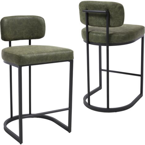 Wahson Sgabelli bar Set di 2, Cucina Sgabelli Alti in PU Imbottiti, Moderni Sedie da Bar con Gambe in Metallo e Schienale, Verde
