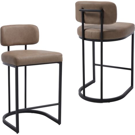 Wahson Sgabelli bar Set di 2, Cucina Sgabelli Alti in PU Imbottiti, Moderni Sedie da Bar con Gambe in Metallo e Schienale, Cachi