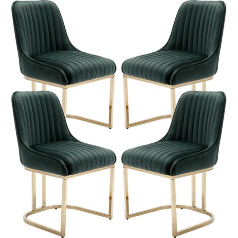 Wahson Sedie Set di 4 in Velluto, Moderna Sedie Imbottita con Schienale, Sedie da Cucina con Gambe in Metallo, Verde