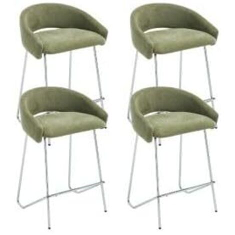 Wahson Sgabelli da Bar Set di 4, Moderna Design Sgabello in Tessuto, Cucina Sgabelli con Struttura in Metallo, Color Argento Sedia Alta, Verde