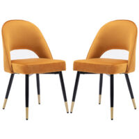 Set di 2 Sedie da Pranzo in velluto Sedie da Cucina Moderne con Gambe in Metallo per Soggiorno, Giallo