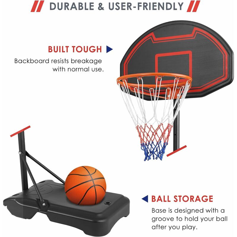 COSTWAY Canestro Da Basket Per Bambini Portatile E Regolabile In 5 Altezze, Con Rete Durevole E Tabellone Infrangibile Utilizzabile Allinterno Ed Allesterno 445 X 735 X 192 247 Cm 53129284