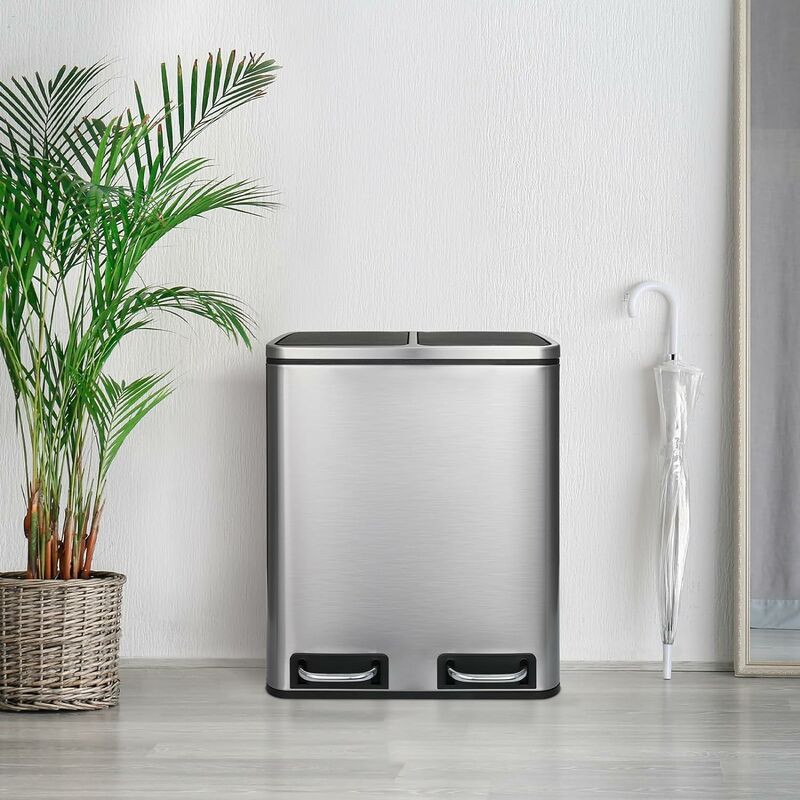 Home Zone Living Pattumiera Sottile 30L Acciaio Inox Bianco Opaco - Pedale, Coperchio Soft Close, Per Cucina E Bagno