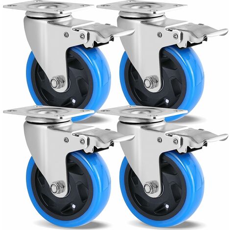 LIFURUN Set di 4 ruote girevoli, robuste ruote con freno, ruote di mobili da 100 mm, rotazione a 360 °, ruote industriali 450 kg di carico capacità