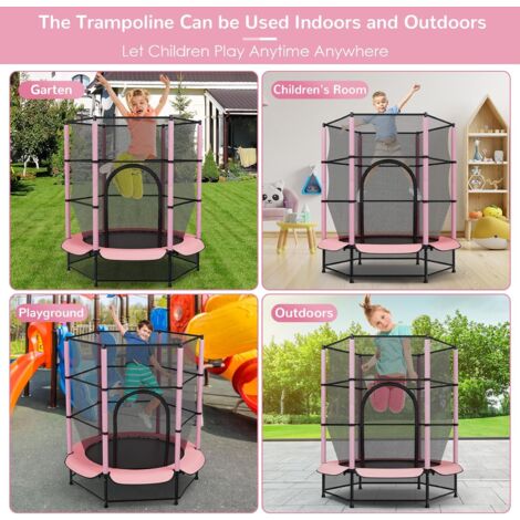 Trampolino per bambini, trampolino per interni ed esterni Ø 140 cm con rete di sicurezza, carico massimo 50 kg - Rosa