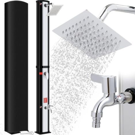 Doccia solare da 40 litri, 225 cm, doccia da campeggio per piscina, con soffione e copertura protettiva, temperatura dell'acqua fino a 60 °C (argento-nero)