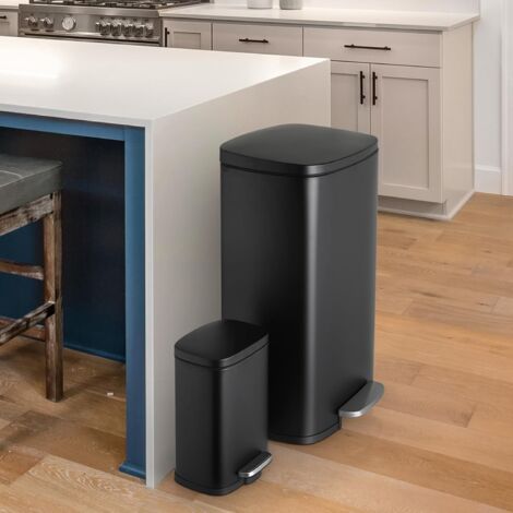 Pattumiera da cucina 50 litri + 5 litri, pattumiera a pedale con coperchio a chiusura silenziosa, pattumiera in acciaio - Nero