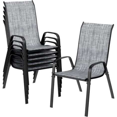 Set 6 Sedie Da Giardino Impilabili - Effetto Rattan, Colore Antracite, Plastica Resistente, Per Esterno E Balcone