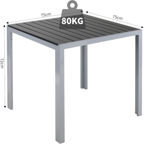 Tavolo da giardino per esterni, tavolo da balcone quadrato, tavolo da patio, alluminio, WPC, resistente alle intemperie (75x75 cm, grigio)