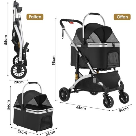 Passeggino per cani, cestino per animali domestici, cuccia per cani, borsa per il trasporto di animali domestici, pieghevole, fino a 20 kg (argento e nero)