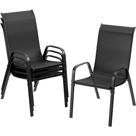 Set di 6 sedie da giardino impilabili con schienale alto, portata 150 kg per terrazza, balcone, patio, 54 x 69 x 93 cm, nero