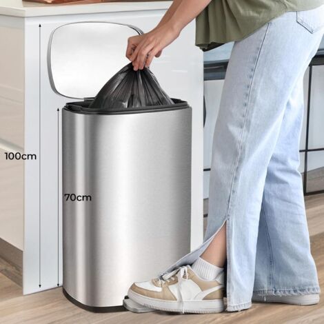 Pattumiera da cucina da 50 litri con pedale, secchio interno rimovibile, coperchio con chiusura ammortizzata, 45,1 x 36,5 x 62,6 cm, grigio | Leroy Merlin