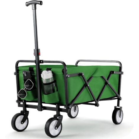 Carrello da giardino, carrello per bambini, carrello da trasporto pieghevole, carrello da spiaggia, max. 60 kg, maniglia regolabile (verde)