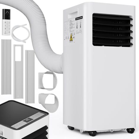 Condizionatore d'aria portatile da 9000 BTU e 2,6 kW, silenzioso, 4 in 1, raffreddamento, ventilatore, deumidificatore, modalità notturna, telecomando/controllo schermo, timer 24 ore.