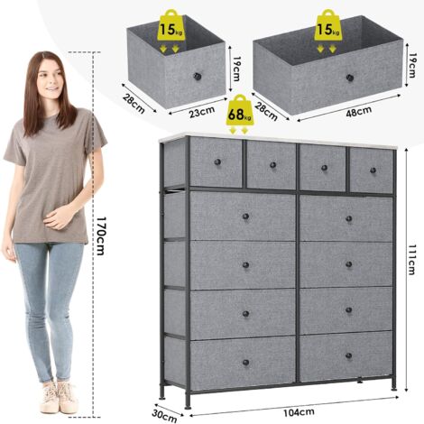 Joolihome Cassettiera Con 4 Cassetti In Tessuto E Struttura In Metallo, Grigio, Piano In Legno, Per Camera Da Letto, Soggiorno, Ingresso - 4